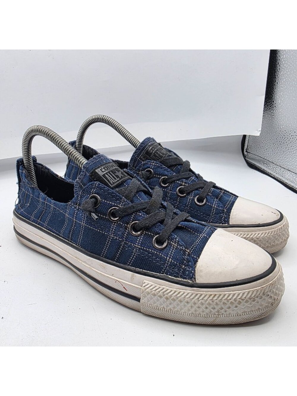 Converse All Star Womens Size 8 Blue Plaid Low Top Sneakers Casual Lace Up
